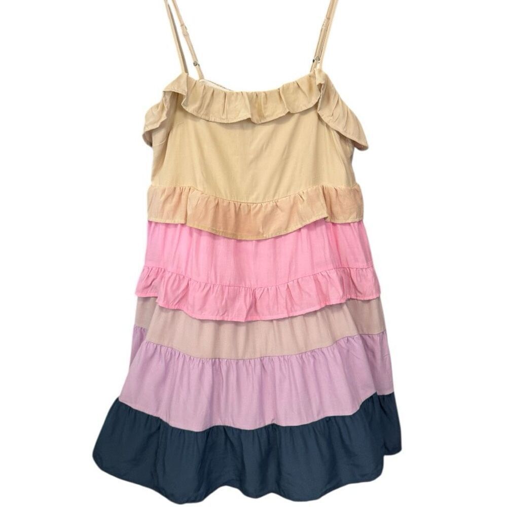 BiBi Color Blocked Ruffled Tiered Dress Medium NWT | - Picture 7 of 14